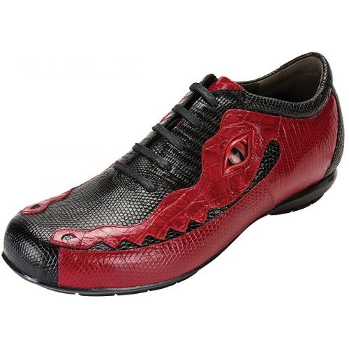 Belvedere "Corona" Black / Red Genuine Crocodile/Lizard Sneakers With Eyes 2801